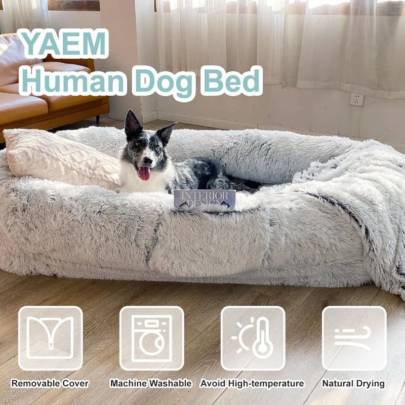 Human Dog Bed - Washable Faux Fur Orthopedic Napping Bed