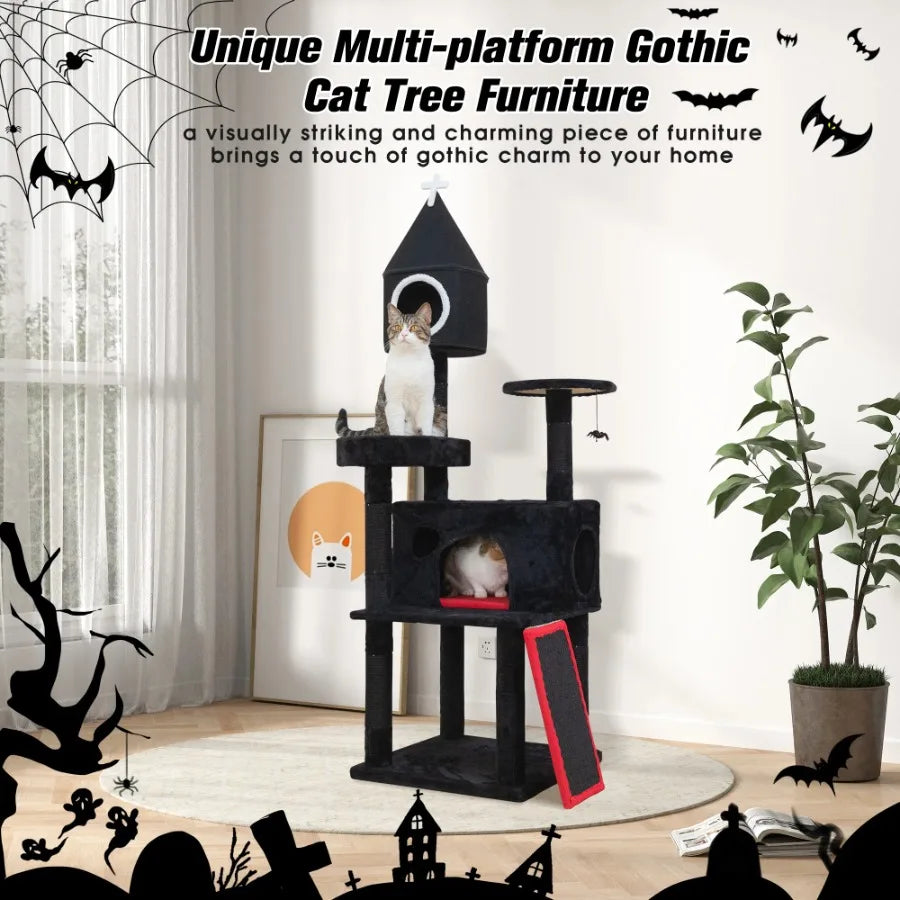 64" Gothic Cat Tree with Coffin Bed