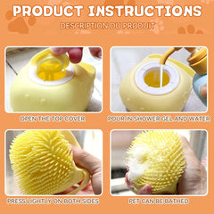 Dog Bathing Brush Pet Massage Brush with Shampoo Dispenser