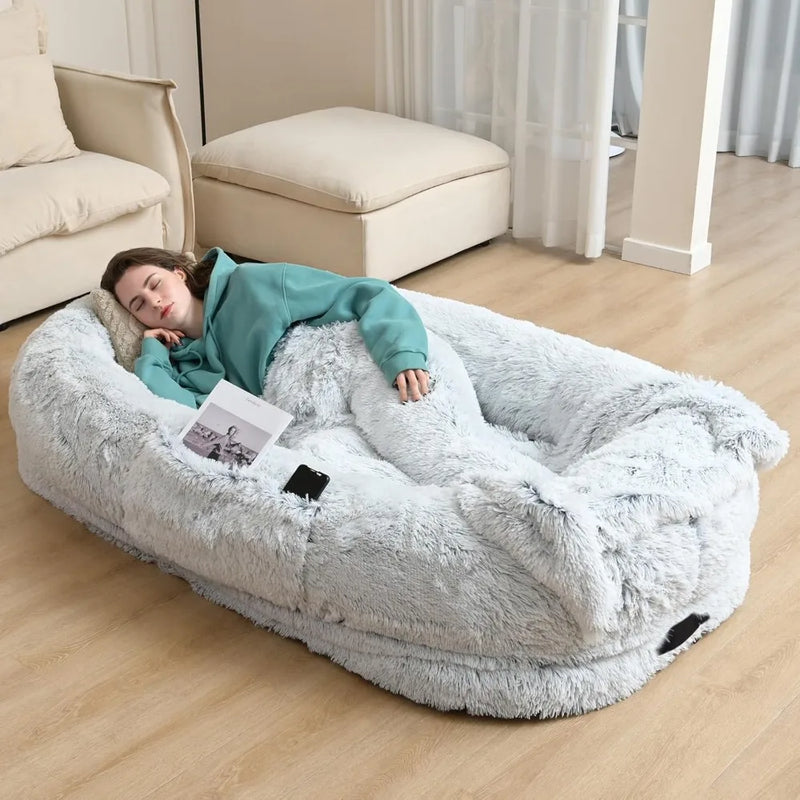 Human Dog Bed - Washable Faux Fur Orthopedic Napping Bed