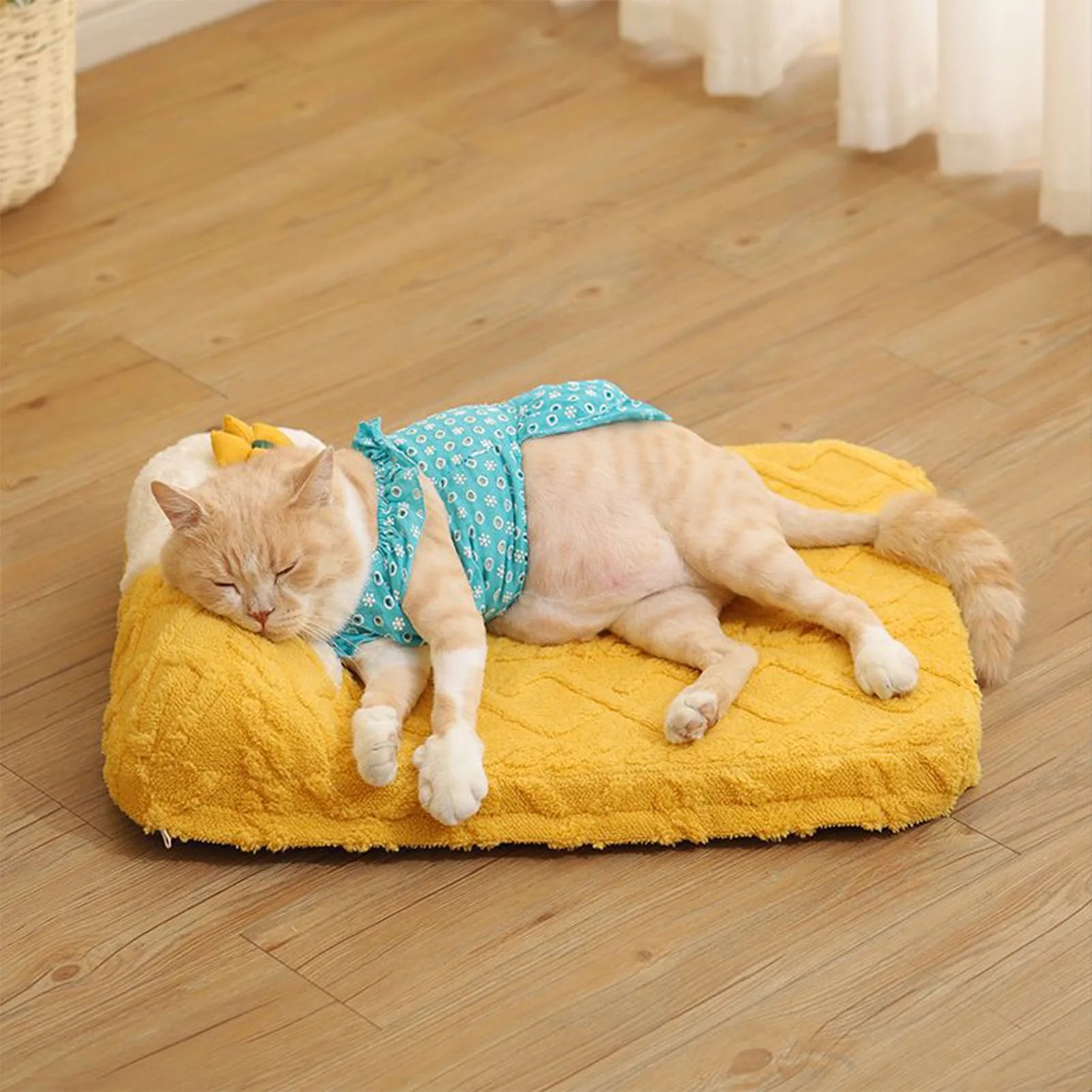 Cute Yellow Cream Cat Bed - Plush Dog Pillow Basket