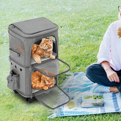 Cat Carrier Double-Compartment with Wheels