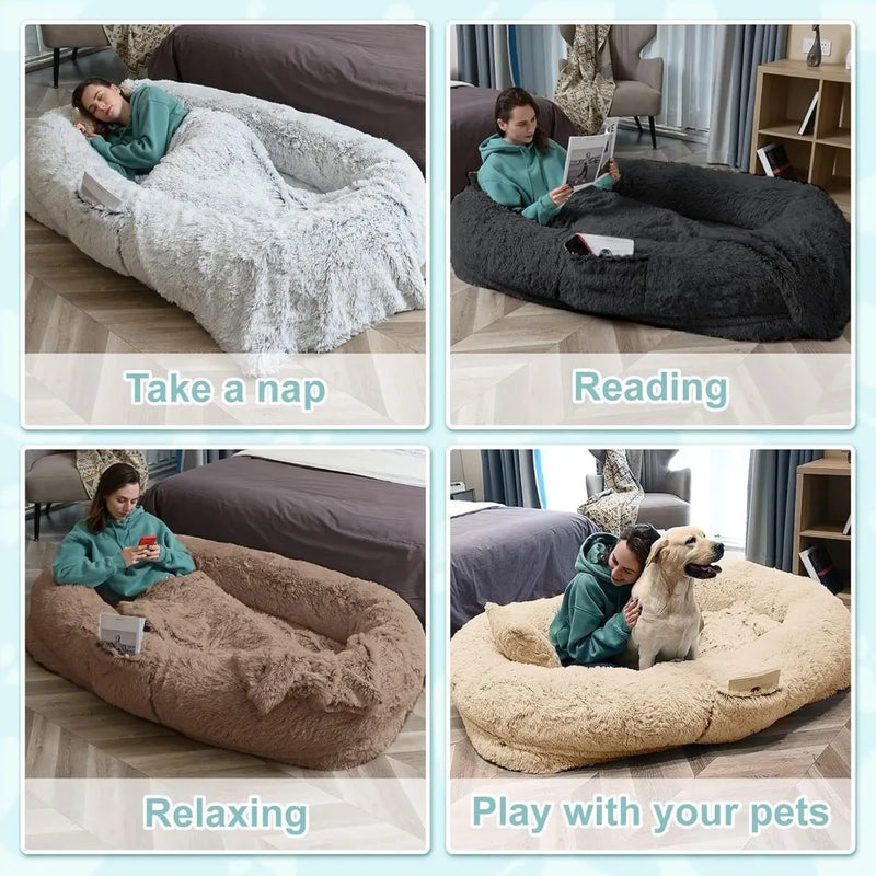 Human Dog Bed - Washable Faux Fur Orthopedic Napping Bed