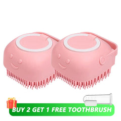 Dog Bathing Brush Pet Massage Brush with Shampoo Dispenser